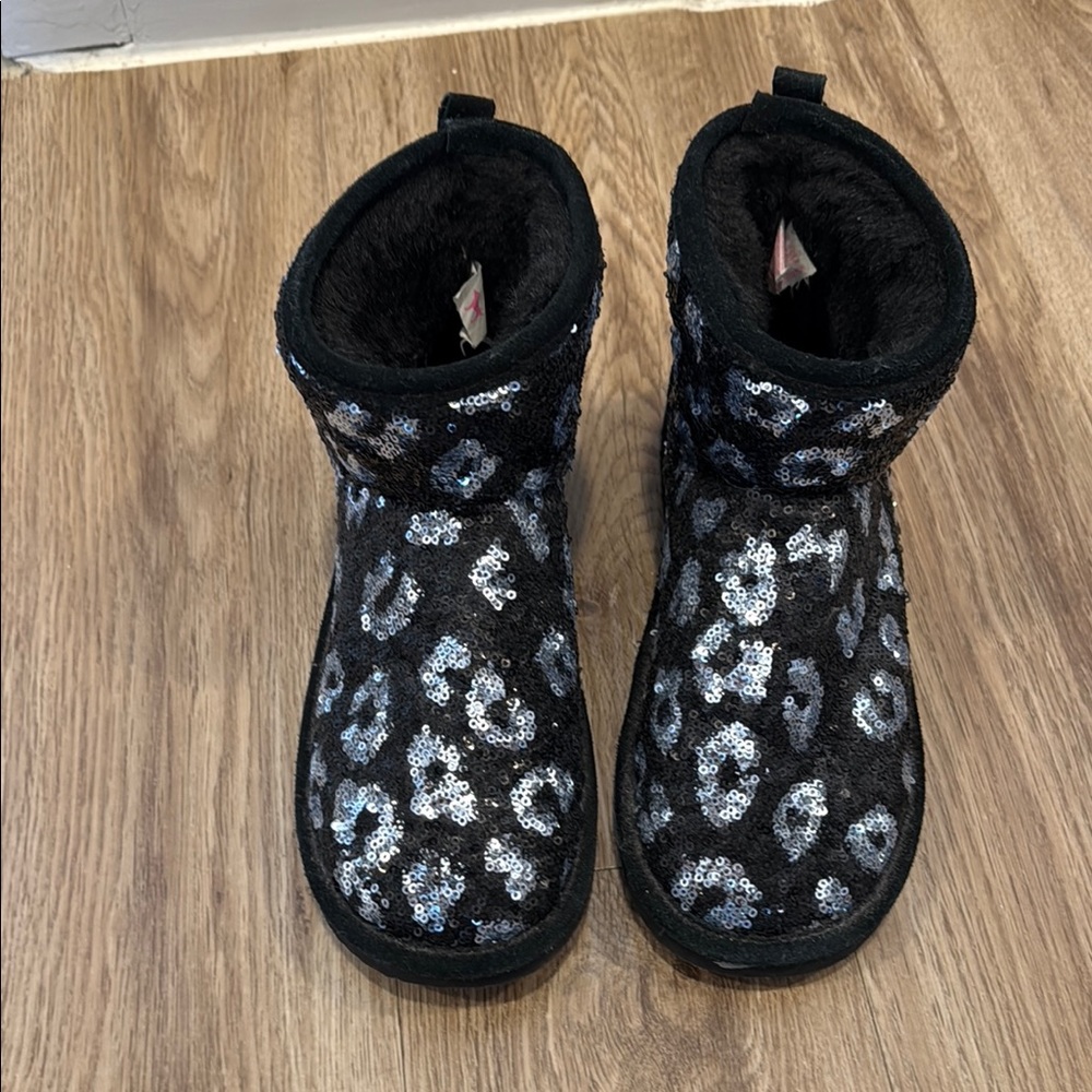 Black and Silver Sequin Leopard Print Boots